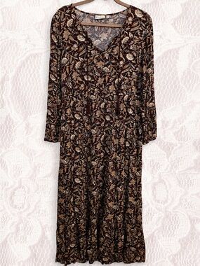 Wonderly Brown Floral Maxi Dress with Long Sleeves XL